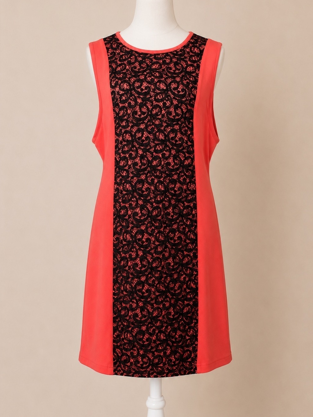 Jennifer Hudson Collection • Orange Sleeveless Sheath Dress w/ Black Lace Sz XL